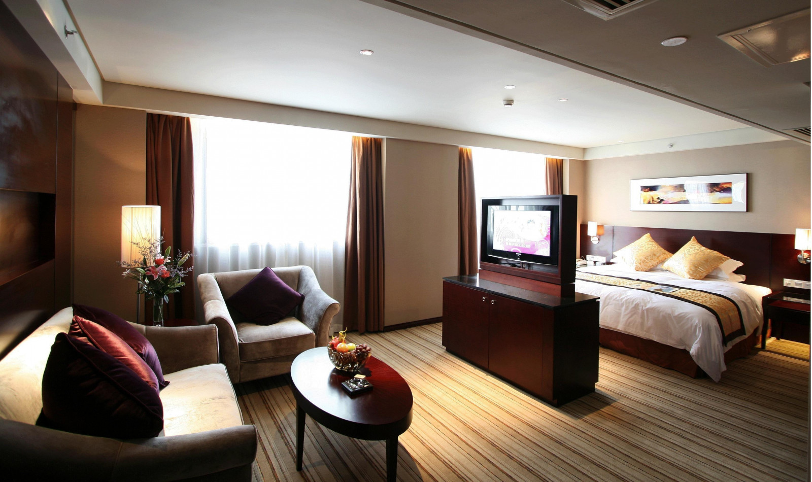 pokoj, místnost, postel, ovoce, židle, hnědý, Vzhled interiéru, majetek, gauč, design, styl, domů, byt, polštáře, vlastnictví, nemovitost, společenská místnost, obývací pokoj, souprava