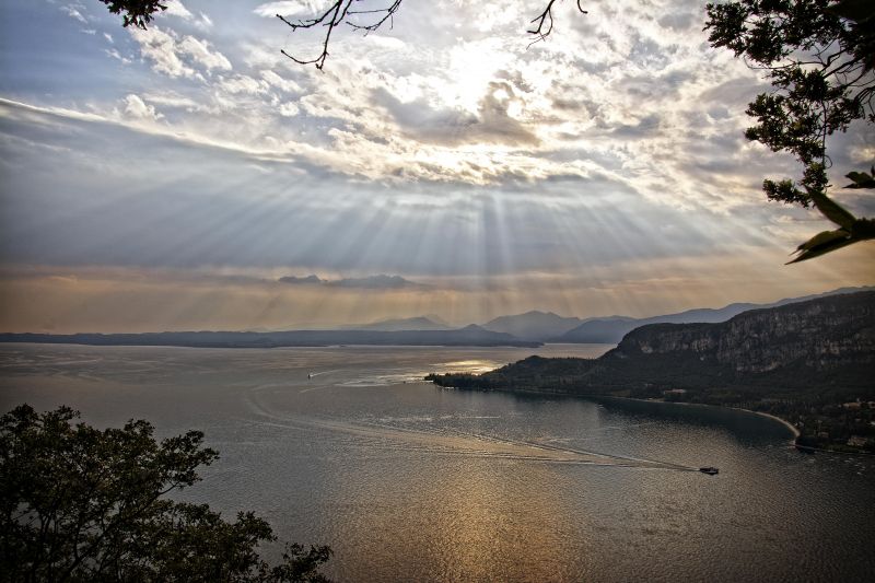 slunečnímu záření, krajina, západ slunce, moře, Itálie, jezero