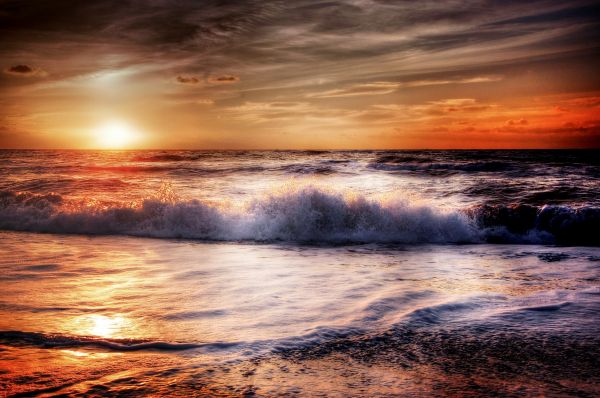 sea,sunset,ocean,Surf,foam,HDR