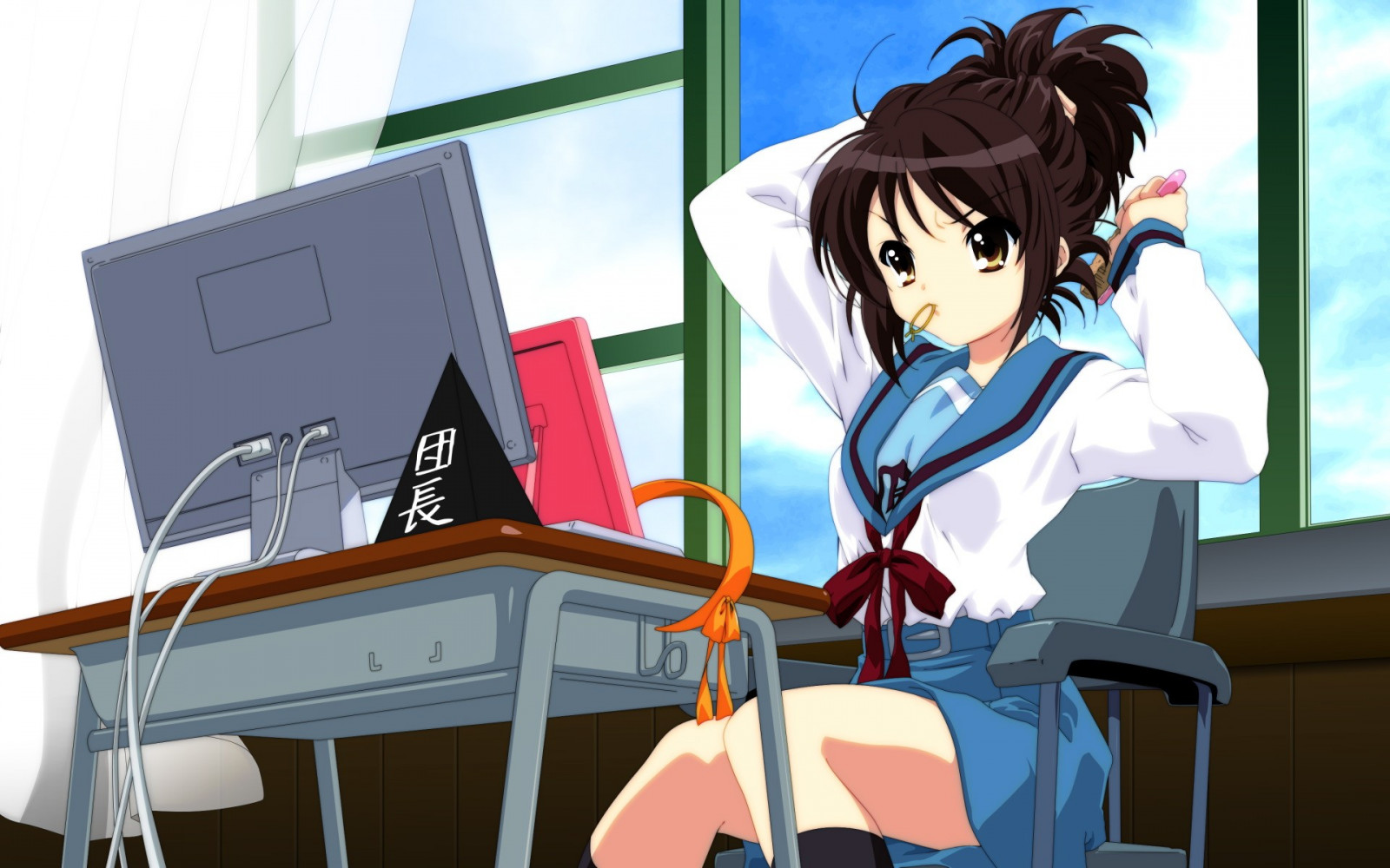 ilustrace, anime, anime dívky, kreslená pohádka, Melancholie Haruhi Suzumiya, Suzumiya Haruhi, Snímek obrazovky, mangaka