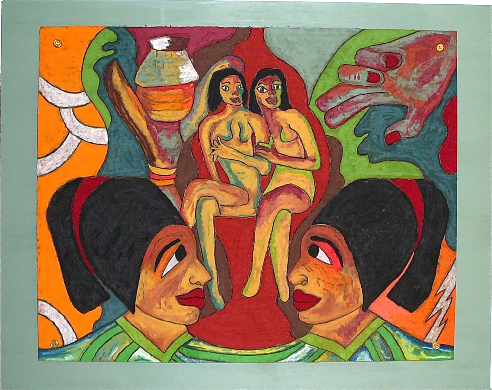 Afrika, dřevo, modrý, Červené, dva, oranžový, žena, dítě, hnědý, strom, zelená, UMĚNÍ, tvář, fetiš, portréty, mrtví, smrt, dvojčata, ruce, ženy, panenka, rawart, lidové umění, outsiderart, tváře, výkres, soudobé umění, moderní umění, surrealismus, pruhy, dvojnásobek, lepenka, samouk, pastely, západní Afrika, expresionismus, sklenice, artbrut, Připojeno, umírající, DeviantArt, překližka, naiveart, visionaryart, cardboardart, primitiveart, naifart, artonwood, Highmortalityrate, artoncardboard, jenniferbeinhackercom, watersolublepastels, Africké ženy, Wrappeddoll