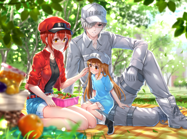 Smile Precure,Hataraku Saibou,Platelet chan,Blood anime,short hair,looking at viewer