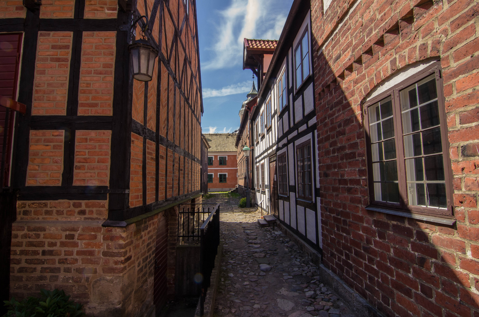 Wallpaper window, city, street, building, sky, road, house, town, Scania, Sweden, Brick