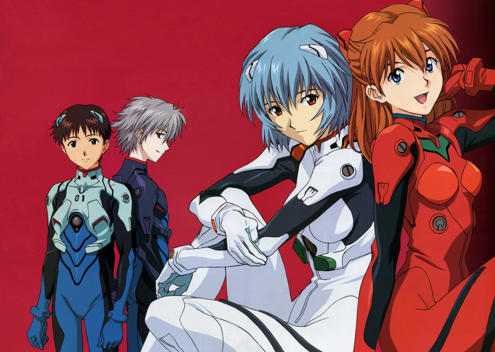 Illustration, Anime, Neon Genesis Evangelion, Asuka Langley Soryu, Ayanami Rei, Ikari Shinji, Karikatur, Kaworu Nagisa, Mangaka