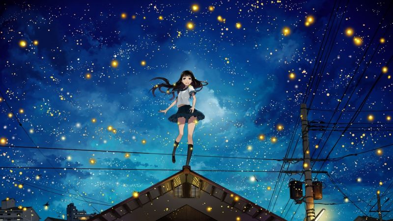 ilustracja, noc, Anime, Dziewcząt anime, wszechświat, północ ilustracja, noc, Anime, Dziewcząt anime, wszechświat, północ