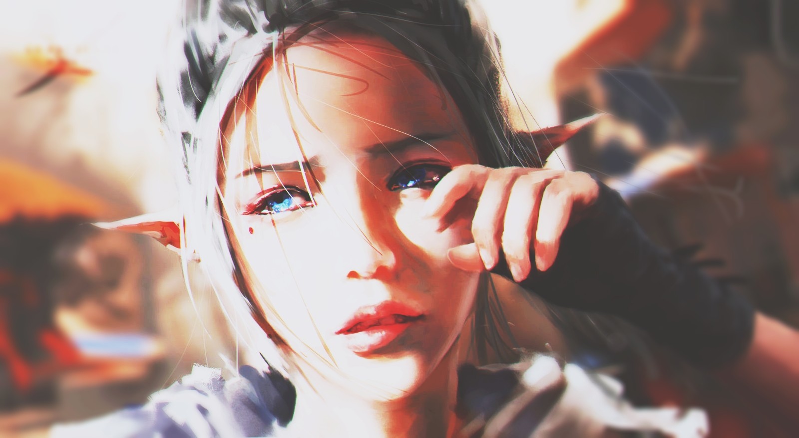 อะนิเมะ, ดวงตาสีฟ้า, สีแดง, งานศิลปะ, WLOP, ศิลปะแฟนซี, Sadfrog, สี, ศิลปะการแสดง, ซอมบี้