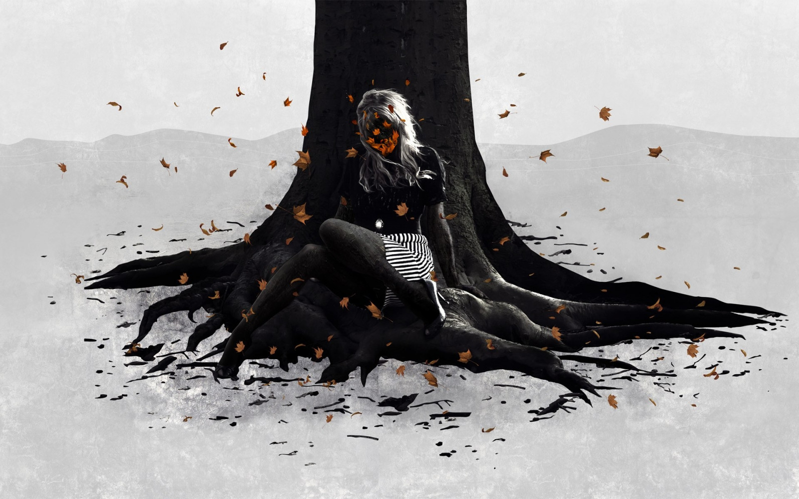 Wallpaper girl, tree, autumn, leaves, mood 1920x1200 wallpaperUp