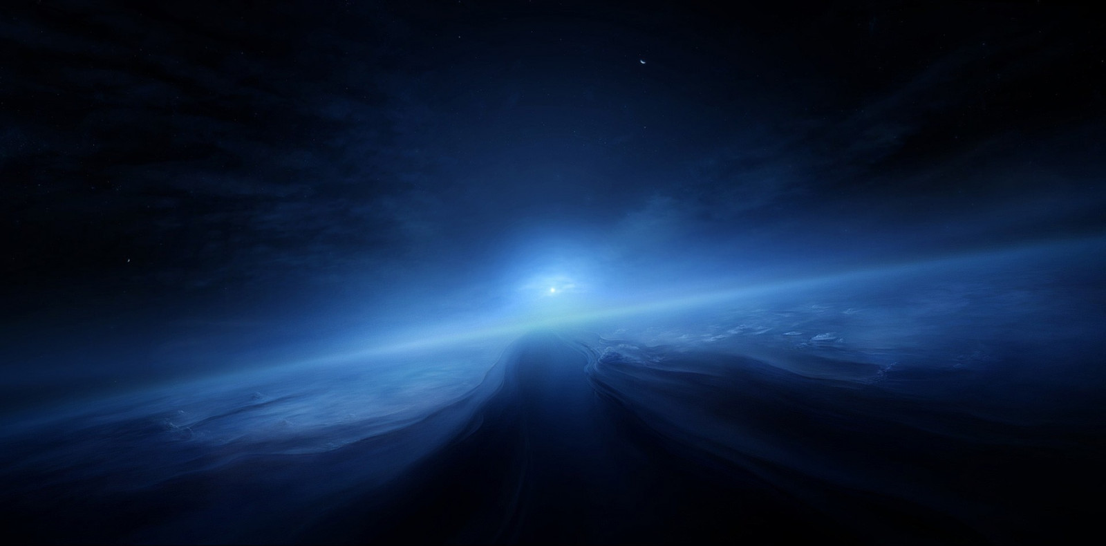 luce del sole, paesaggio, arte digitale, notte, spazio, cielo, chiaro di luna, orizzonte, atmosfera, lens flare, universo, leggero, oscurità, immagine dello schermo, sfondo del computer, atmosfera della terra, spazio, oggetto astronomico