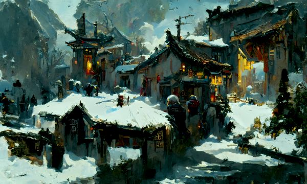 AI painting,snow,Chinese architecture,architecture