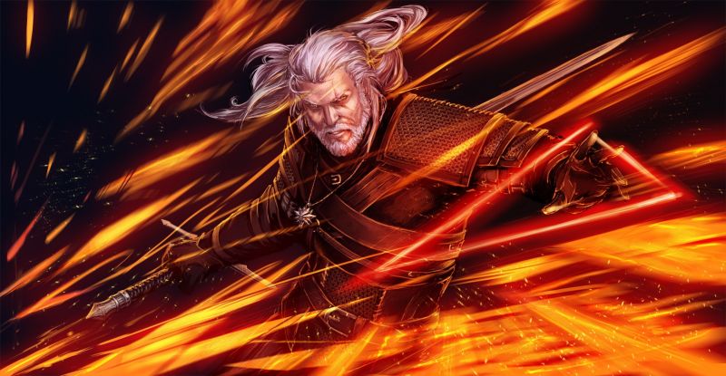 Вещерът, В Witcher 3 див лов, Гералт от Ривия, пламък, снимки, компютър тапети Вещерът, В Witcher 3 див лов, Гералт от Ривия, пламък, снимки, компютър тапети