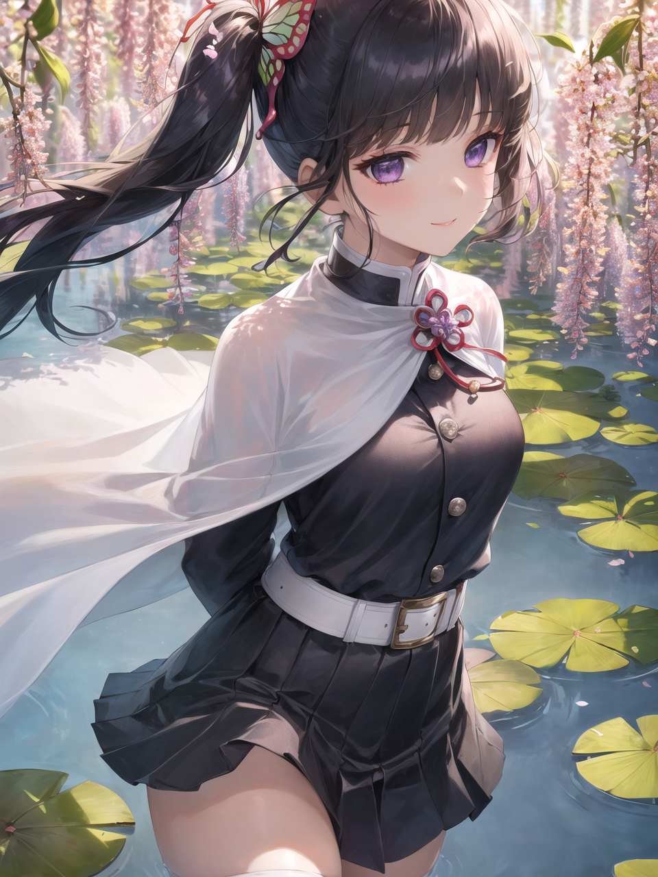 Wallpaper : Apel AI Art, Kochou Kanae, ai art, Kimetsu no Yaiba, outdoors,  black hair, flowers, big boobs, water lilies, wisteria 960x1280 -  Avispon217 - 2231146 - HD Wallpapers - WallHere