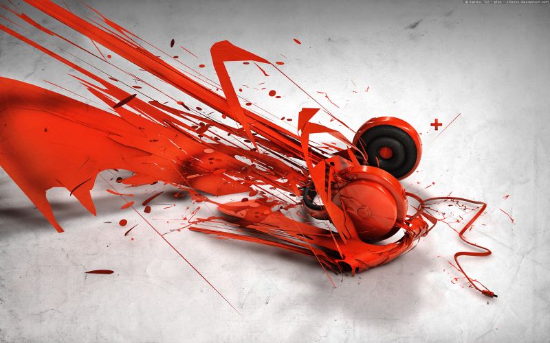 illustration, red, music, headphones, ART, color illustration, red, music, headphones, ART, color