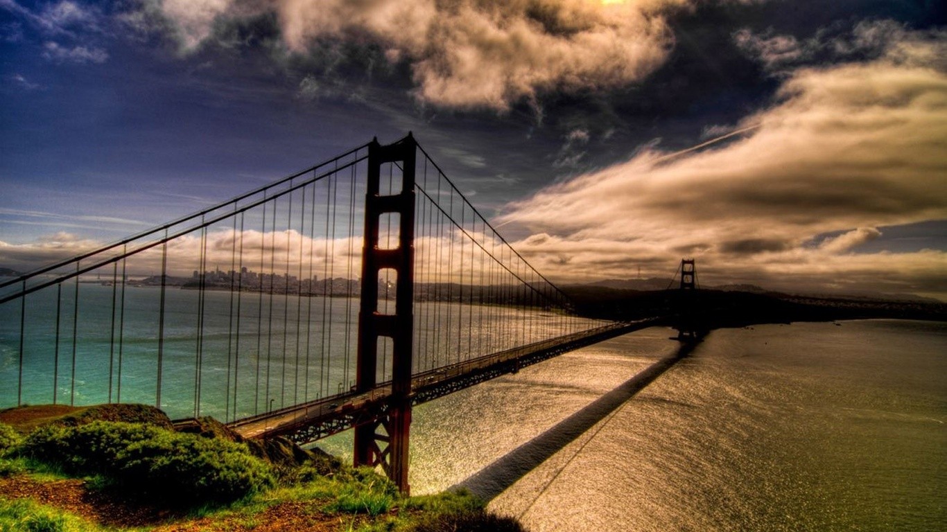 Sonnenlicht, Sonnenuntergang, Meer, Natur, Betrachtung, Himmel, Sonnenaufgang, Abend, Morgen, Küste, Brücke, Fluss, Horizont, Golden Gate Bridge, Dämmerung, Wolke, Dämmerung, 1366x768 px