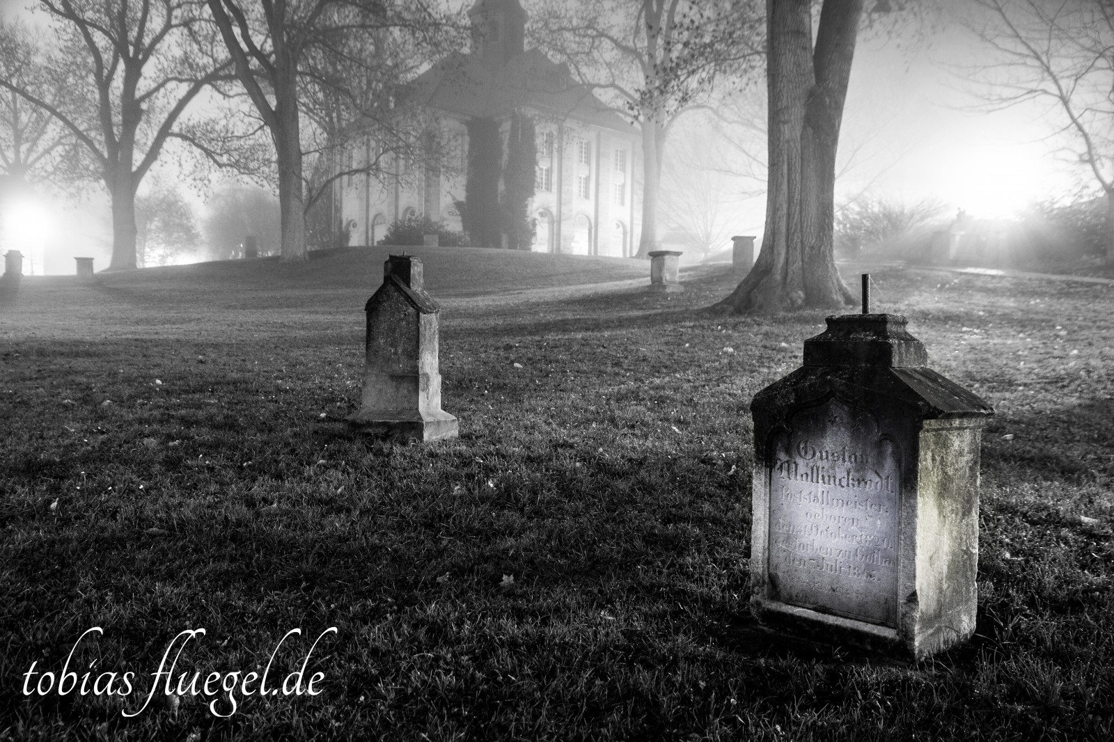 Fondos de pantalla Friedhof, blanco, negro, cementerio, niebla, noche