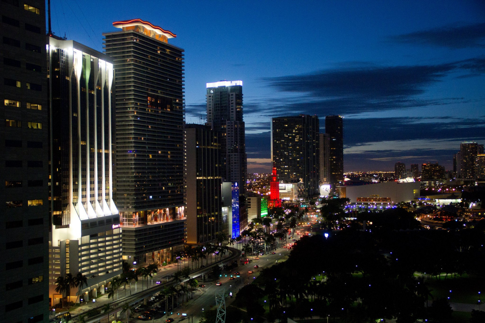 2048x1365 px, pláž, most, města, Florida, Marina, Miami, památky, noc, panoráma, panoramatický, stavy, věž, sjednocený, městský, Spojené státy americké