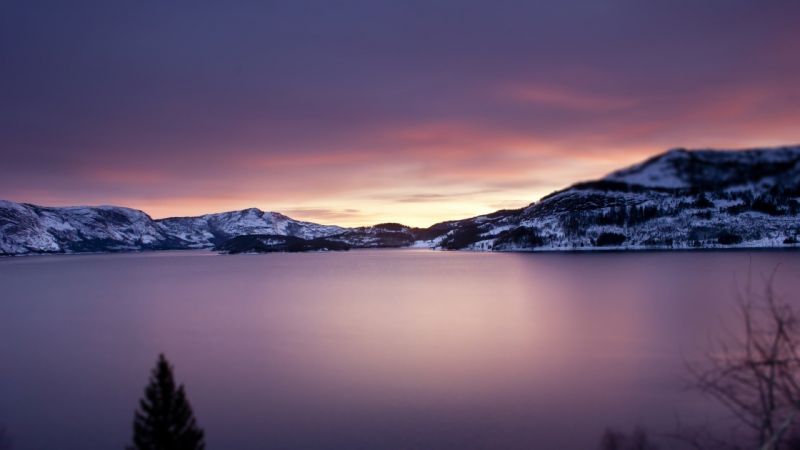 krajina, západ slunce, jezero, odraz, nebe, sníh krajina, západ slunce, jezero, odraz, nebe, sníh