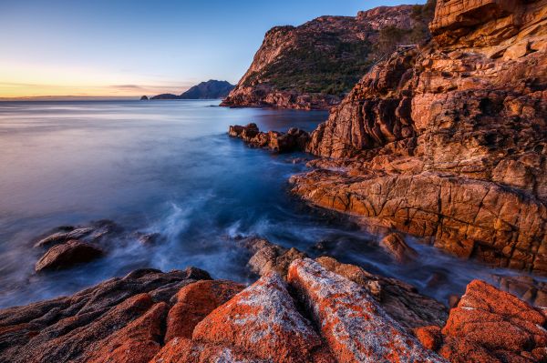 sea, seascape, water, morning, orange, cliff