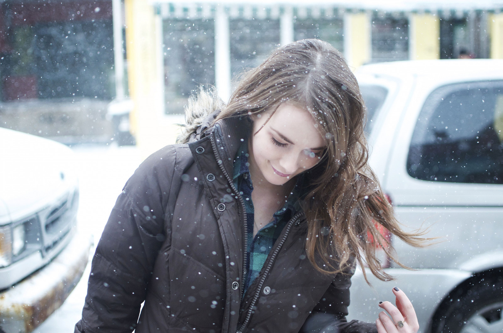 donne, modello, ritratto, occhi blu, la neve, veicolo, celebrità, Persona, guida, Allie MacDonald, ragazza, donna, signora, servizio fotografico