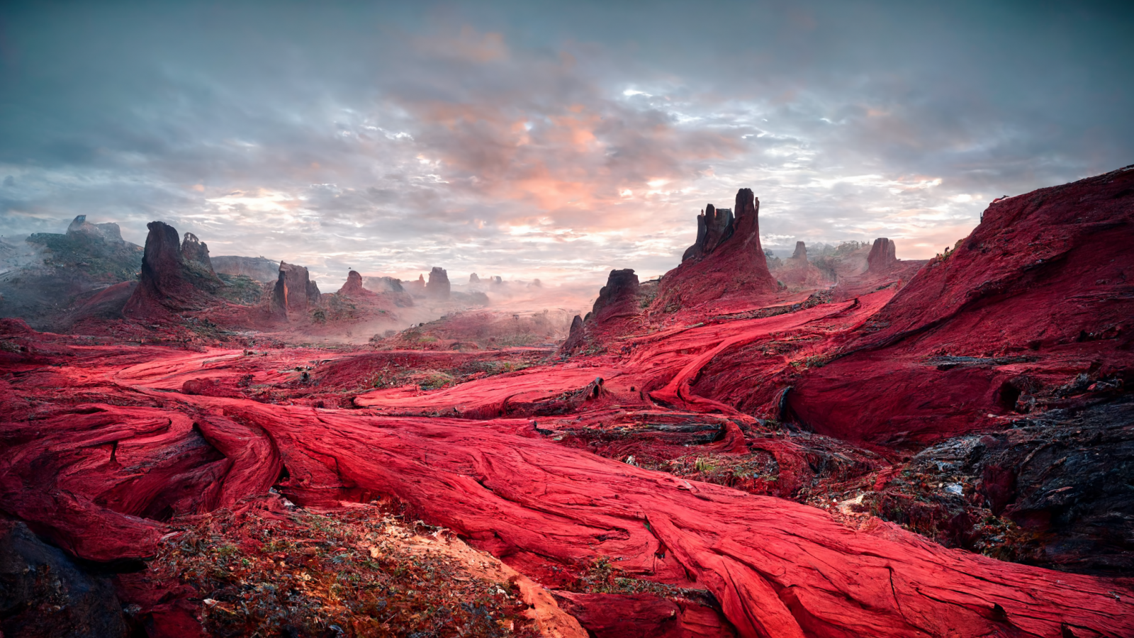 Červené, kaňon, les, stromy, útes, hory, sníh, podzim, cesta