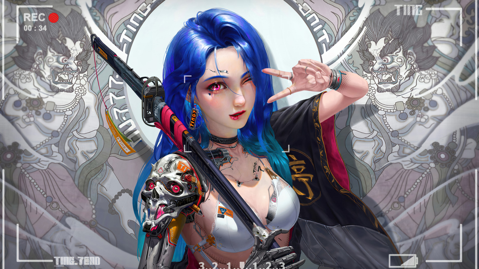 anime dívky, cyberpunk, meč, samuraj