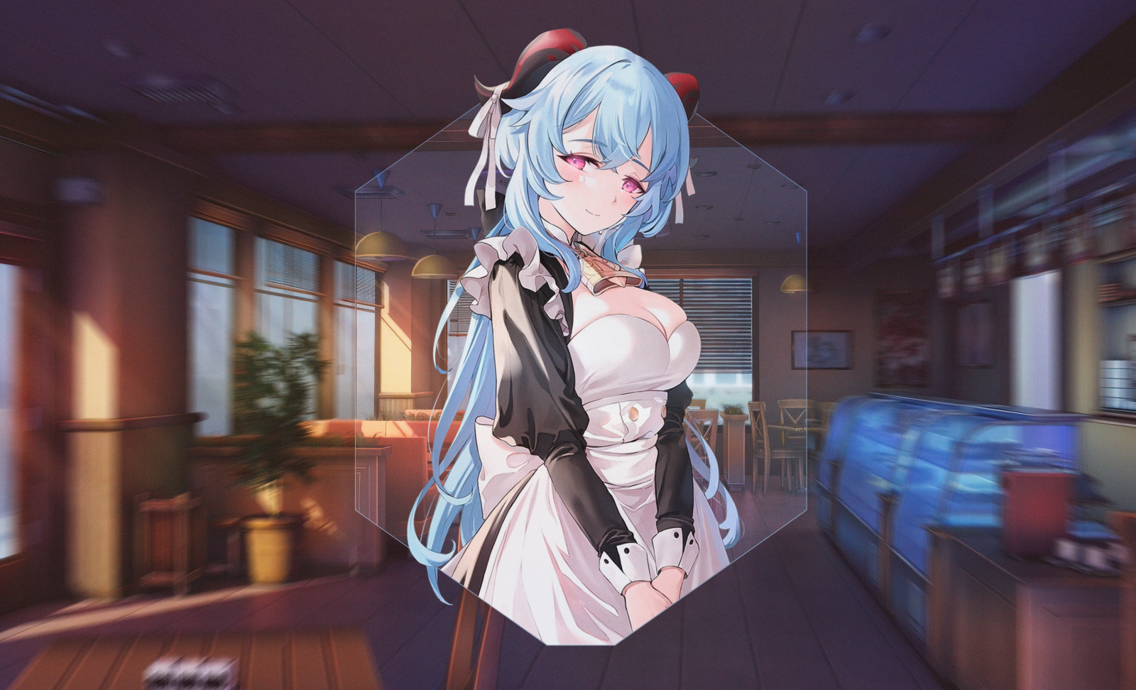 finestra, cartone animato, cg artwork, taglio hime, capelli lunghi, cielo, pianta della casa, fashion design, ARTE, pianta, personaggio fittizio, blu elettrico, anime, animazione, finzione, Animated cartoon, seduta, illustrazione, disegno, costume, immagine dello schermo