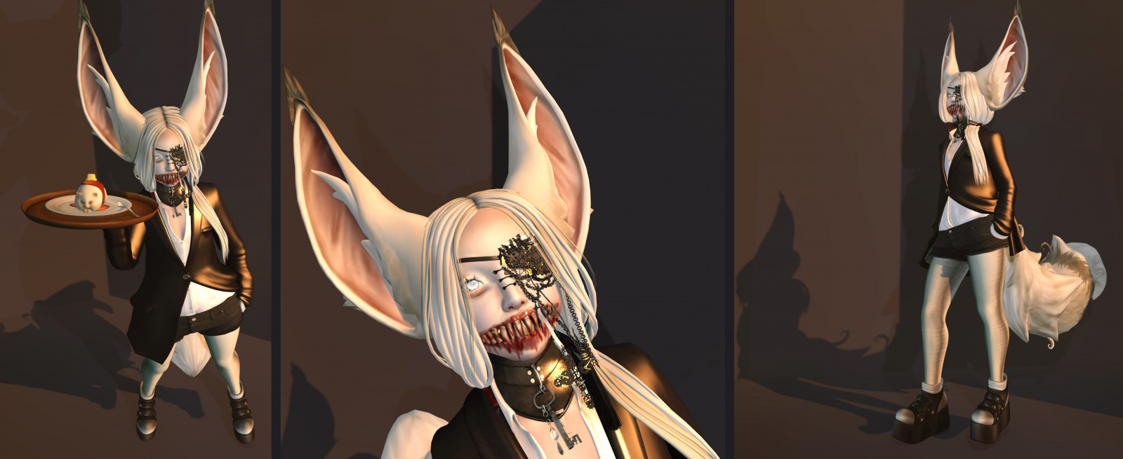 uhyggelig, rædsel, gotisk, Kitsune, KUNST, goth, SL, andet liv, fiktiv karakter, kowai