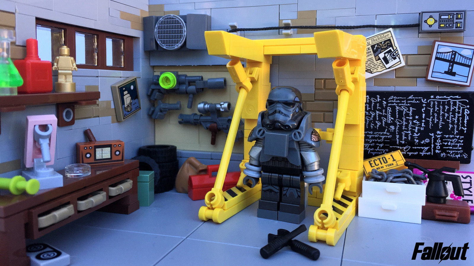 hra, LEGO, 4, apokalypsa, scéna, čerpací stanice, Spad, afol, Redrocket, PowerArmor, Apoka, Fallout4