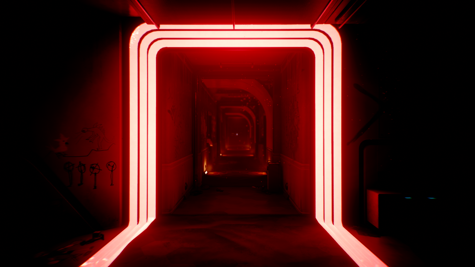 Wallpaper Cyberpunk 2077, hallway, red, digital lighting 1920x1080