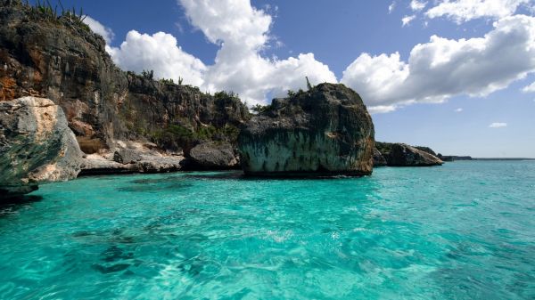 sea, water, rock, clouds, bay, nature