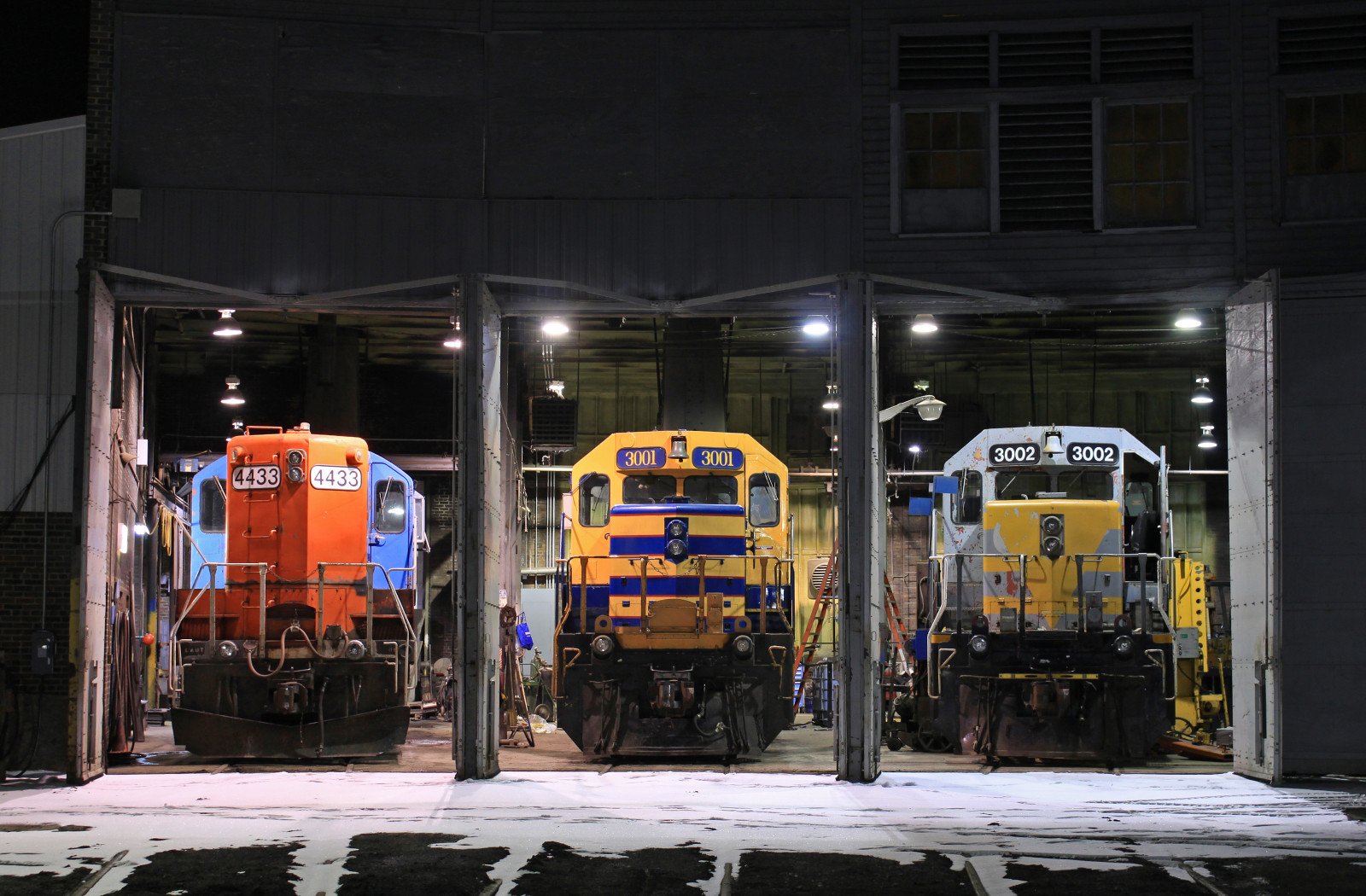 Wallpaper night, car, snow, winter, vehicle, train, railway, house