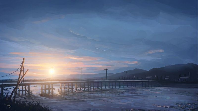 sunlight, sunset, anime, reflection, sky, sea sunlight, sunset, anime, reflection, sky, sea