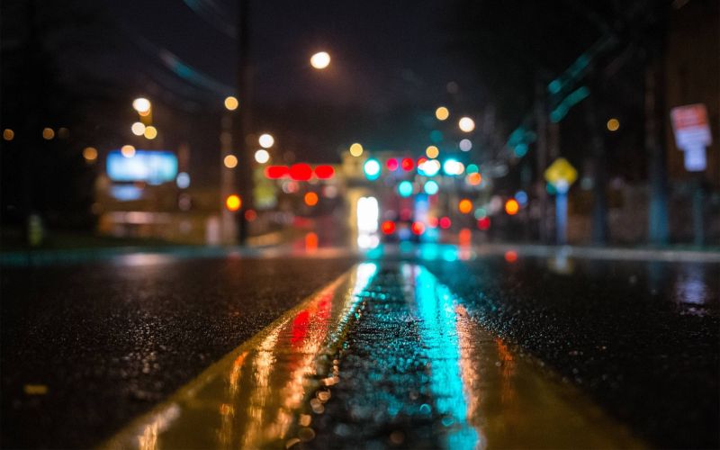 světla, ulice, panoráma města, noc, odraz, večer světla, ulice, panoráma města, noc, odraz, večer