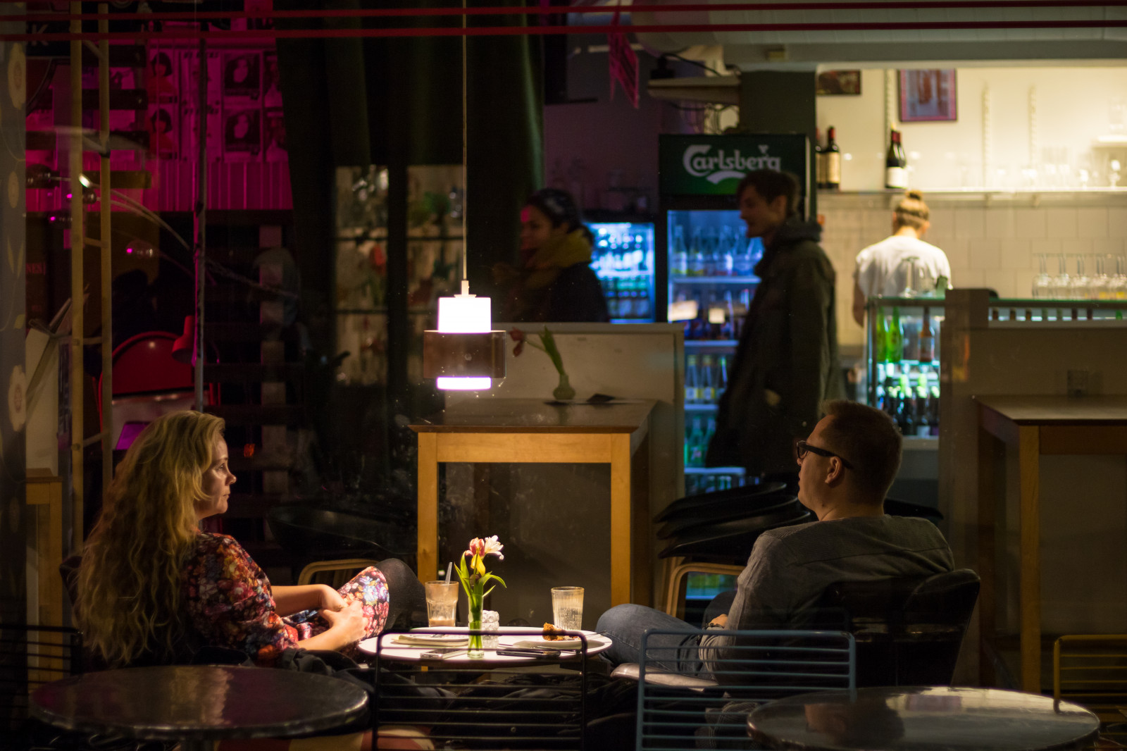 lidé, okno, noc, bar, restaurace, m nniska, Malmo, Restaurang, f nster