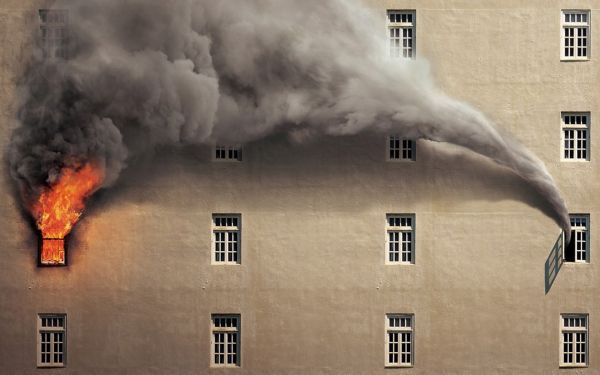 photomanipulation,1920x1200 px,buildings,fire,smoke,window