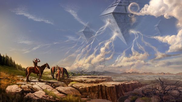 artwork,fantasy art,Native Americans,science fiction,spaceship