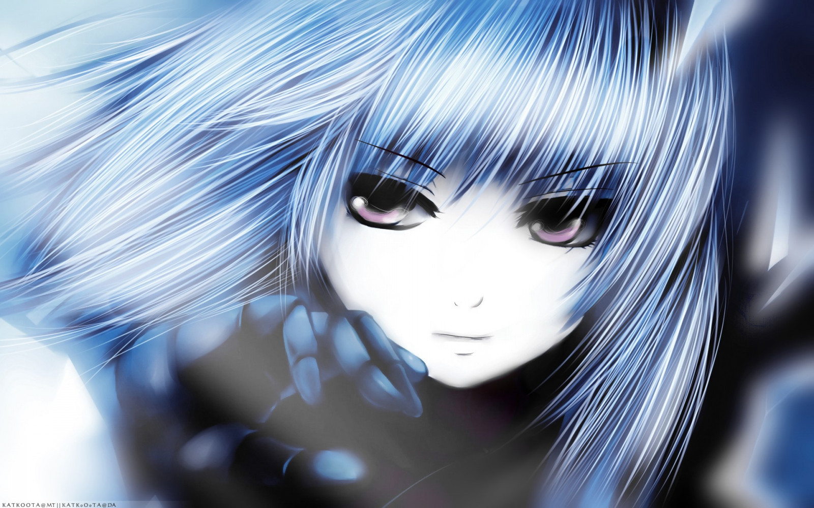 Masaüstü Yüz, Tek renkli, Anime girls, Mavi saç, mavi, Ekran