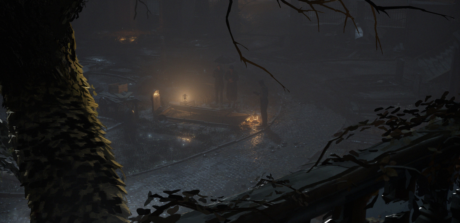 VAMPYR, Video Game Art, Londýn, gotický, město, mlha, temný, hřbitov