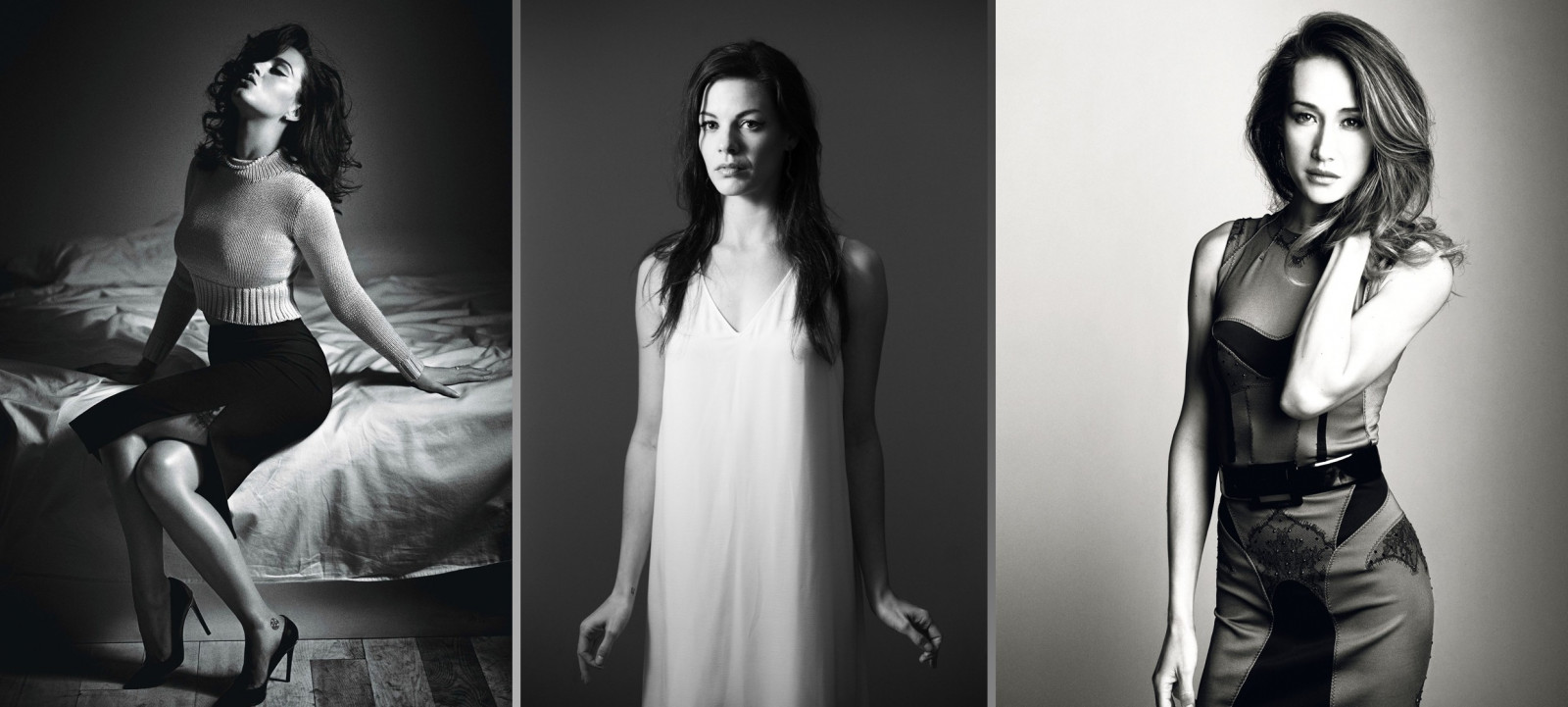 bílý, Černá, ženy, černobílý, model, dlouhé vlasy, koláž, fotografování, móda, noční prádlo, Maggie Q, Katy Perry, krása, Černý a bílý, monochromatické fotografování, focení, Film noir