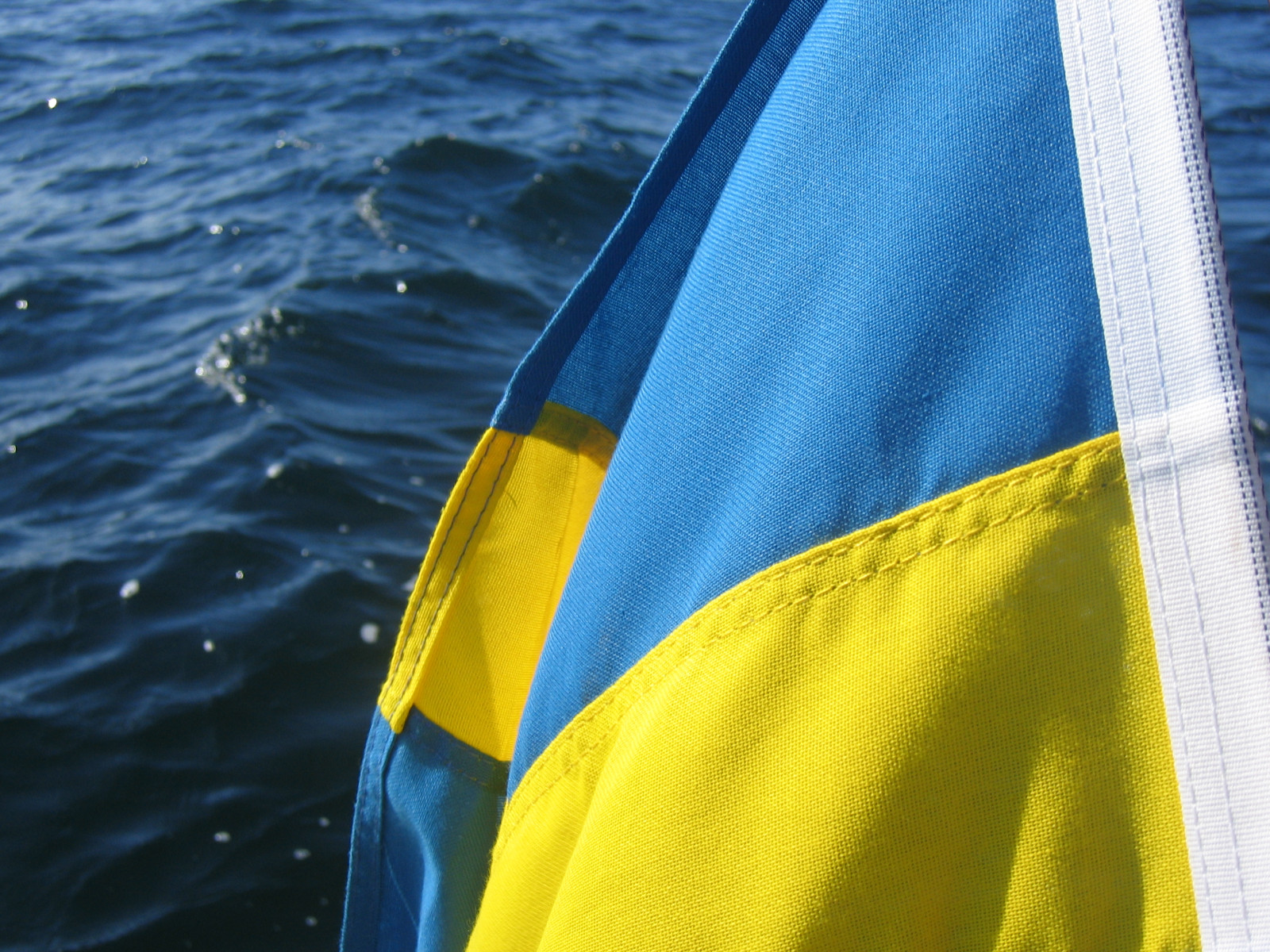 loď, moře, žlutý, modrý