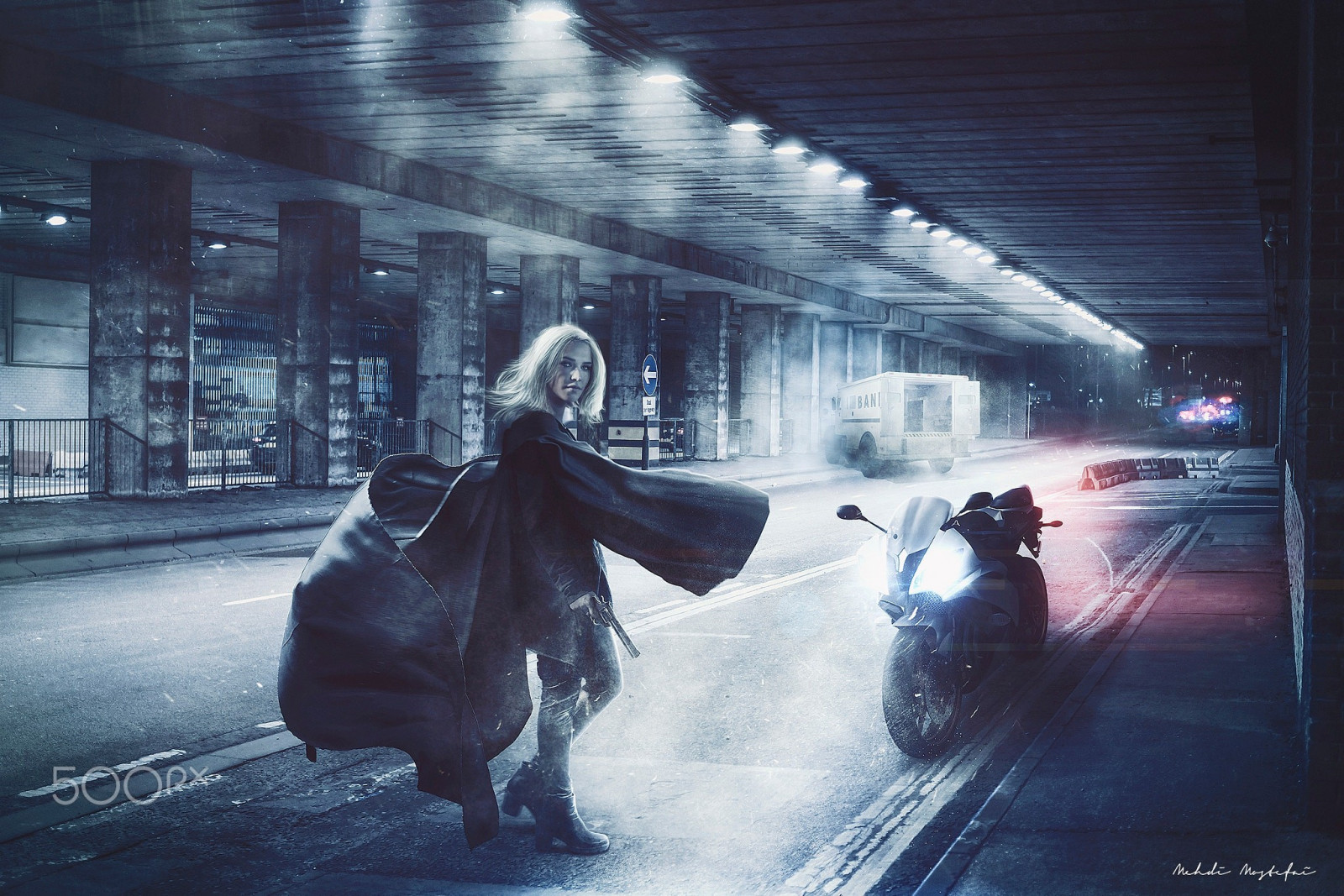 pistole, ženy, 500px, model, panoráma města, noc, městský, Mehdi Mostefa, silnice, tma, obraz, Snímek obrazovky, počítač tapeta