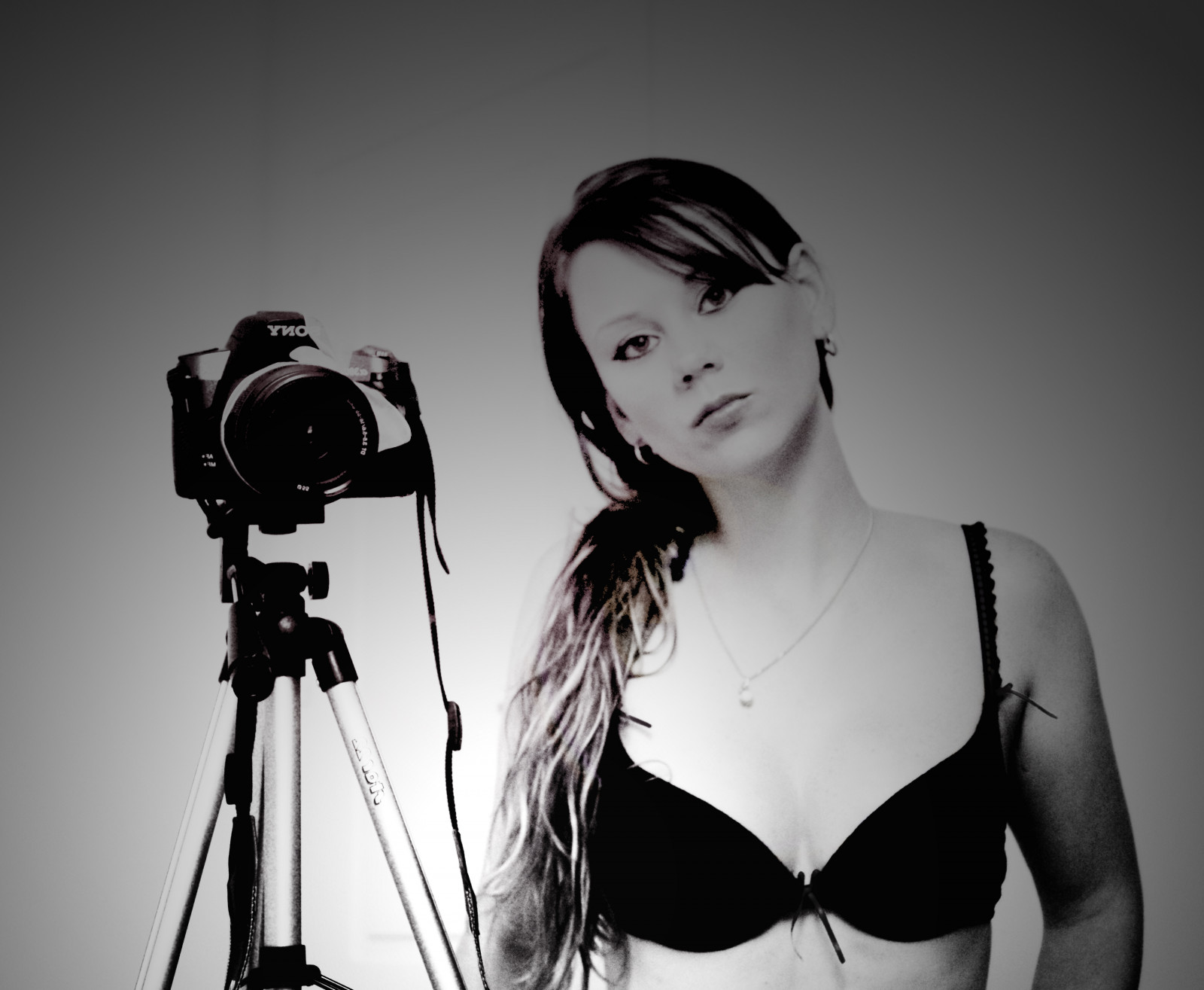 Fotoaparát, Černý a bílý, žena, autoportrét, blancoynegro, dívka, zrcadlo, mujer, chica, spodní prádlo, autoretrato, Espejo, camara, autorretratoconc mara