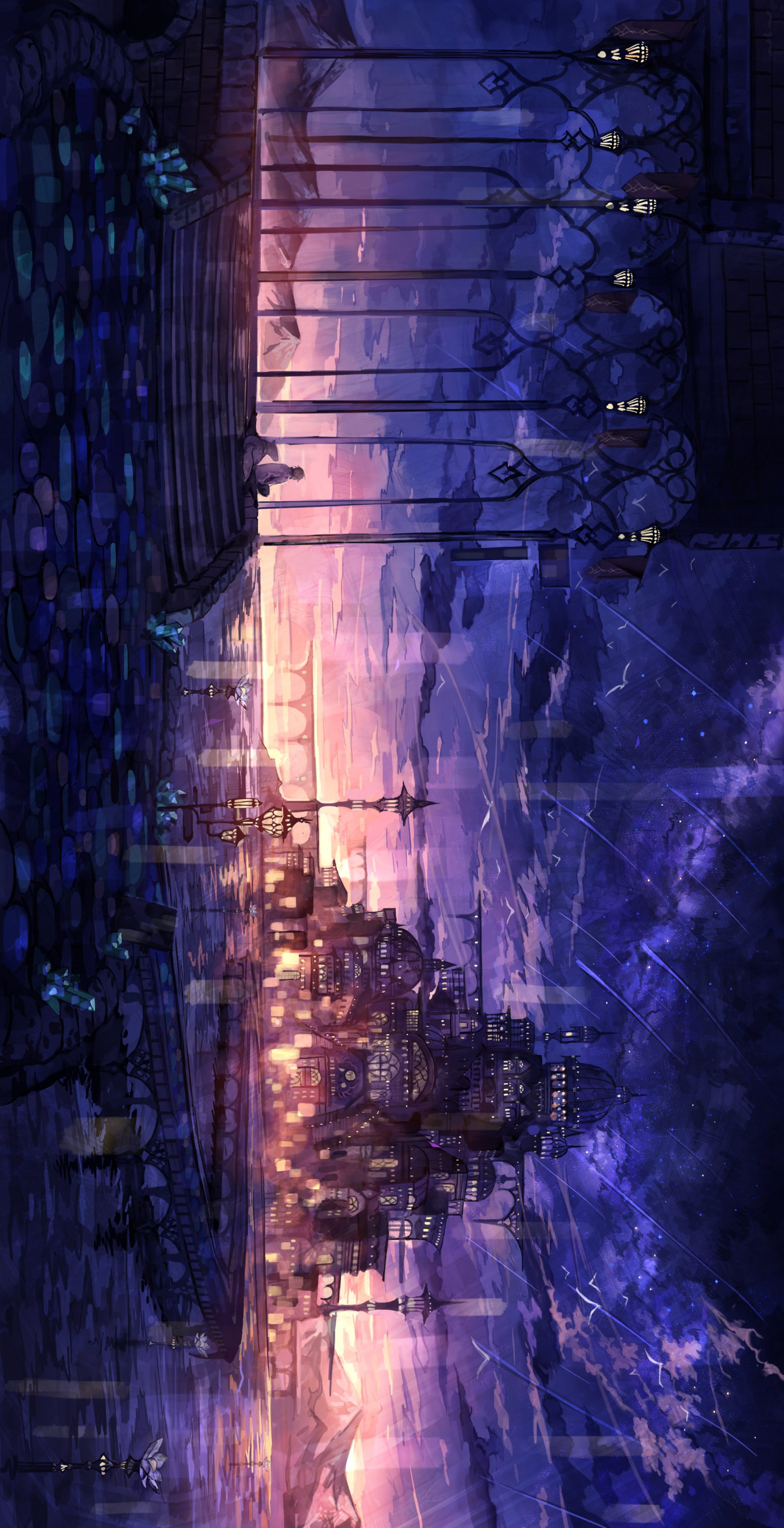 vand, tårn, himmel, lilla, blå, bygning, elektricitet, violet, linje, byplanlægning, højhus, KUNST, bybilledet, by, Tints and shades, hovedstadsområde, metropol, træ, elektrisk blå, ingeniørarbejde, plads, afspejling, rektangel, begivenhed, mørke, magenta, blandet brug, vinter, elforsyning, nat, facade, maleri, visual arts, aften, midnat, gadebelysning