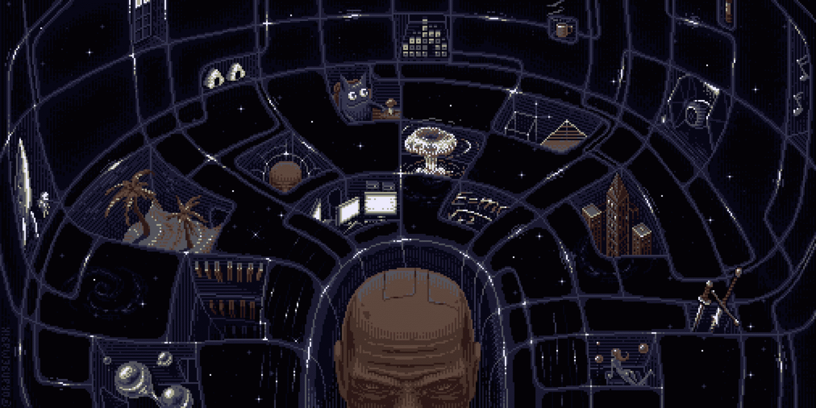 Pixel Kunst, Wissenschaft, Science-Fiction, Retro-Stil