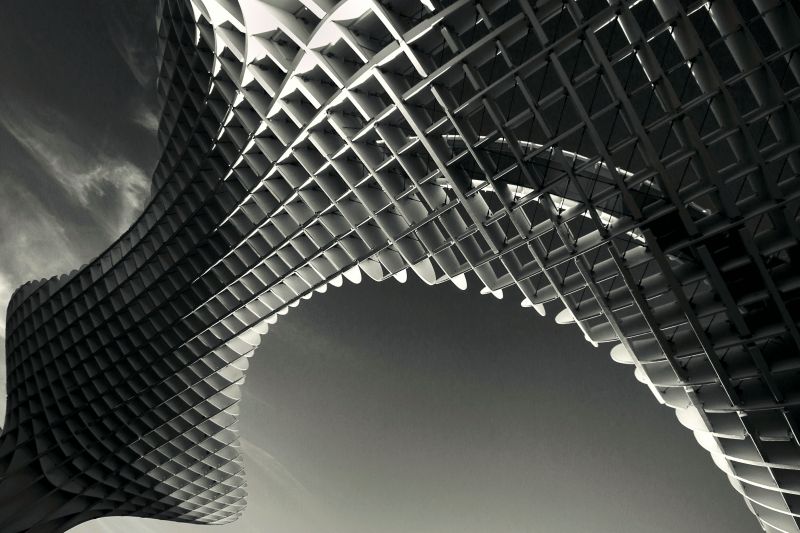 mustavalkoinen,arkkitehtuuri,Espanja,linjat,ilta,käyrät