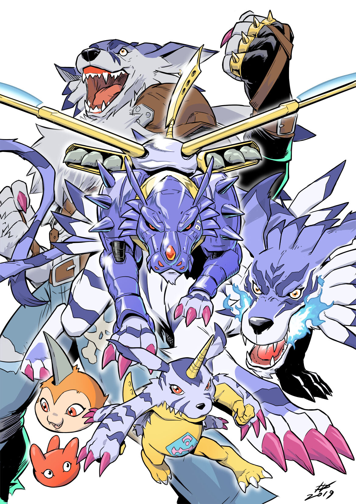 Digimon, Digimon se odváží, vývoj, Gabumon, bílé pozadí, Ivan Fiorelli, anime