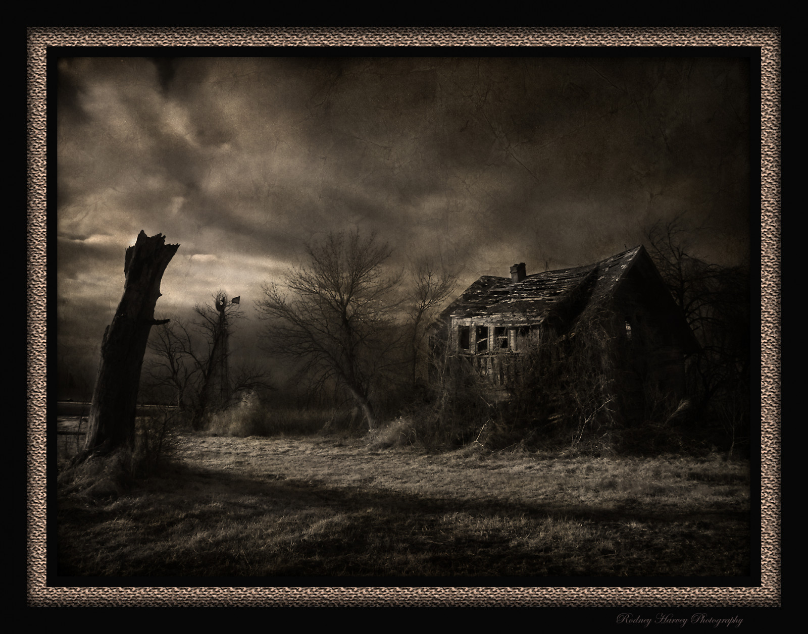 opuštěný, větrný mlýn, sépie, statek, venkovský, rozklad, Iowa, strašidelný, starý dům, Infračervený, rh