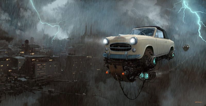 nebe, temný, vozidlo, umělecká díla, auto, futuristický nebe, temný, vozidlo, umělecká díla, auto, futuristický