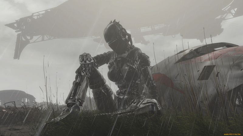 artwork, science fiction, robot, machine, rain, sitting artwork, science fiction, robot, machine, rain, sitting
