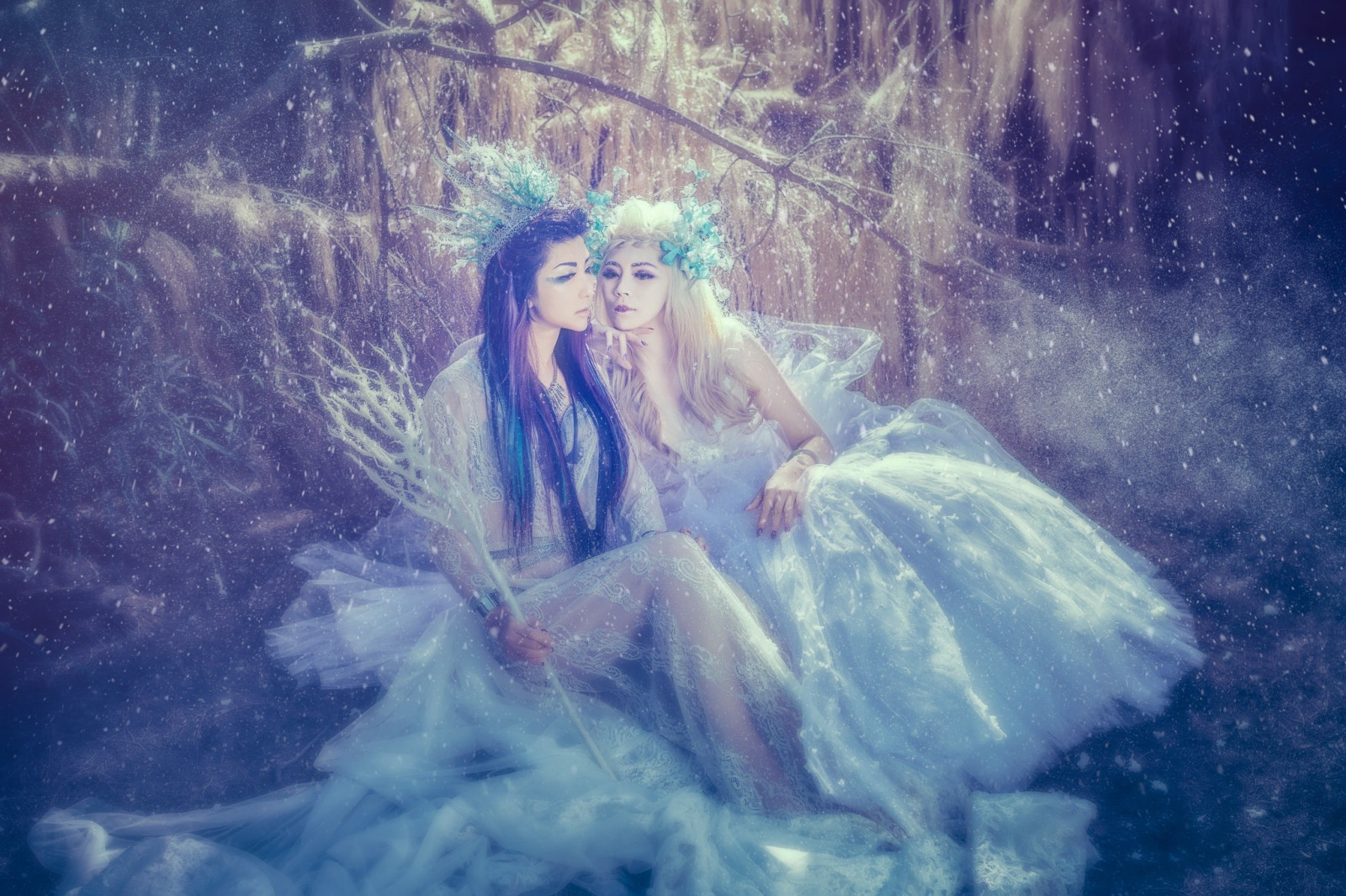 Kvinder, model, Fantasy pige, asiatisk, Engel, blå, fe, fiktiv karakter