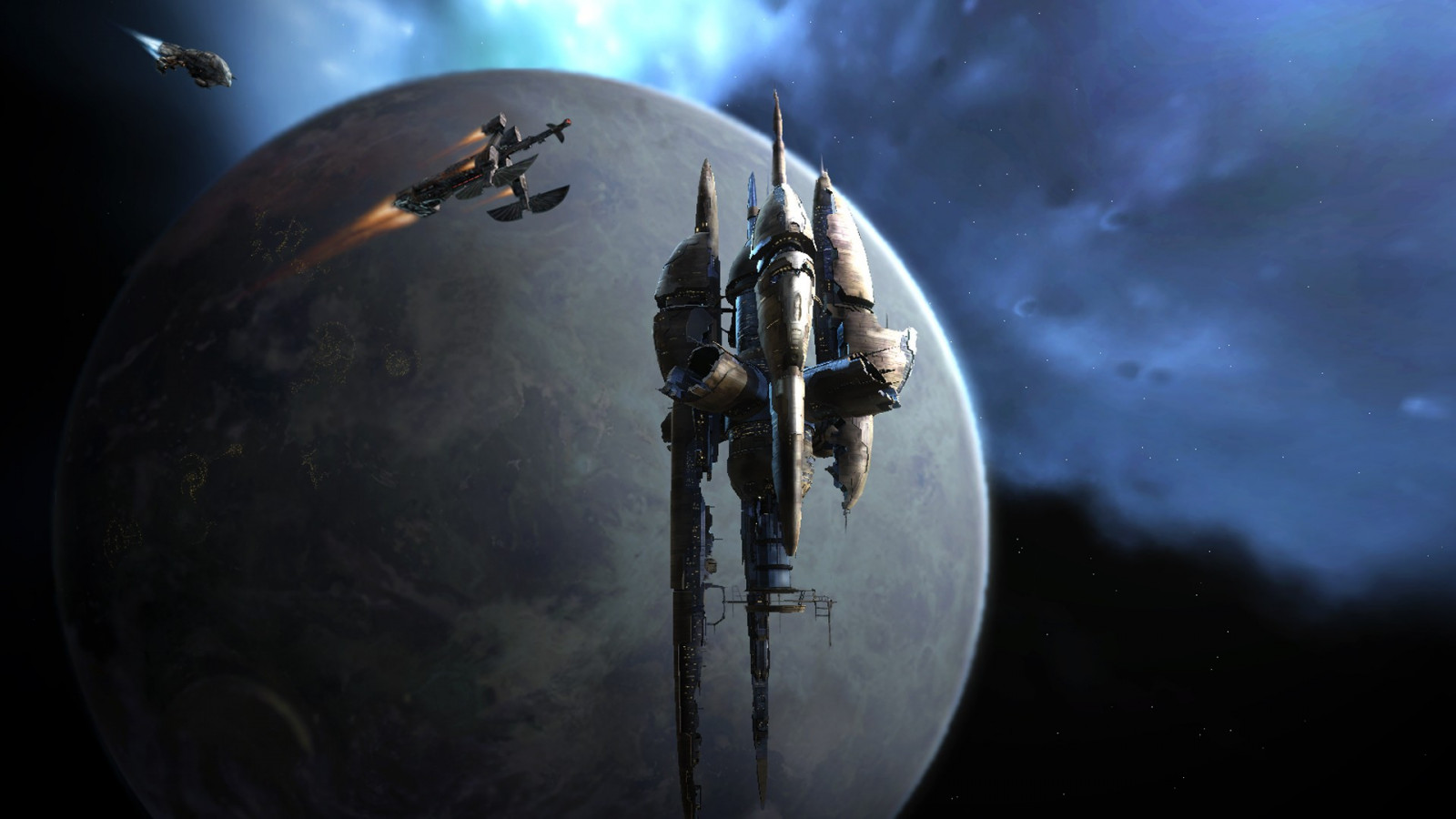 digital art, fantasy art, planet, space, reflection, vehicle, stars, Earth, blue, mist, fire, spaceship, atmosphere, space station, rocket, universe, astronomy, EVE Online, darkness, screenshot, spacecraft, computer wallpaper, atmosphere of earth, outer space, astronomical object
